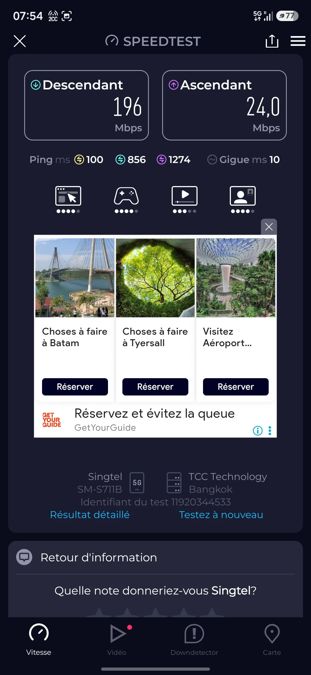 Captura de la prueba de velocidad Ban Na San